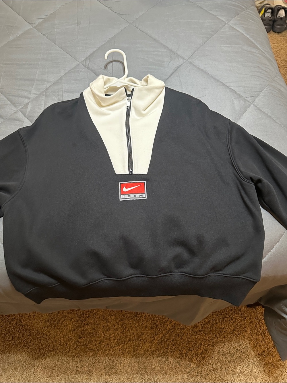 Nike Black Half-Zip Sweater with Cream Collar and Red Logo